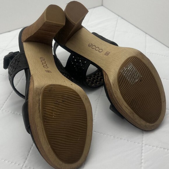 ECCO Dressy Leather Slingback Sandles with Wooden Heels - Authentic - Picture 11 of 12